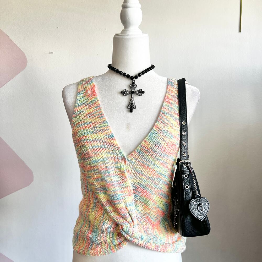 Rainbow Knit Tank Top,‎ Retro, Y2K, Rave, Festival, Vacation, Small, Pride